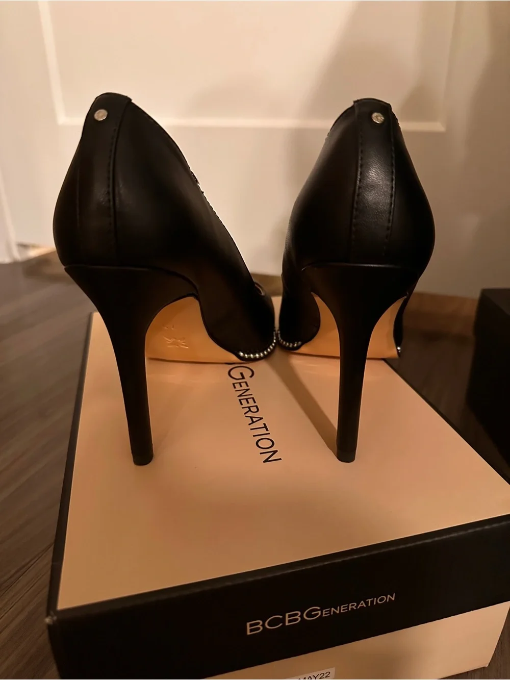 BCBGeneration Black Pointed Toe Stud-Trim Pumps